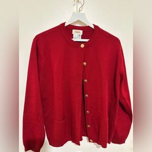 EUC Vintage Talbots Red 100% Wool Cardigan with Gold Buttons